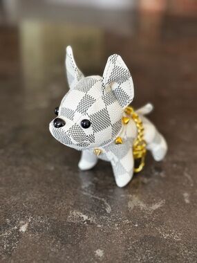 Checkered French Bulldog Charm Keychain with Gold Hardware